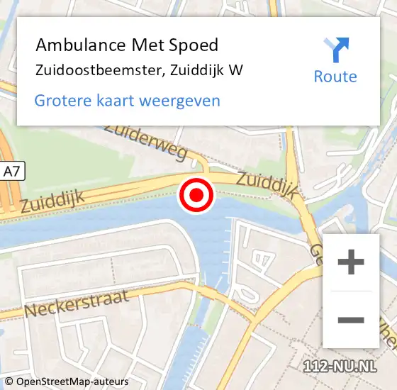 Locatie op kaart van de 112 melding: Ambulance Met Spoed Naar Zuidoostbeemster, Zuiddijk W op 20 juli 2022 18:36