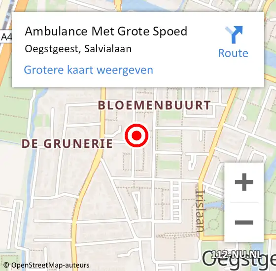 Locatie op kaart van de 112 melding: Ambulance Met Grote Spoed Naar Oegstgeest, Salvialaan op 20 juli 2022 18:39