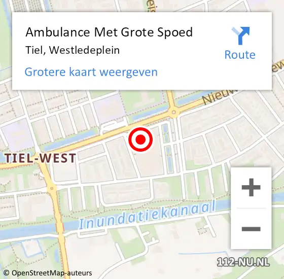 Locatie op kaart van de 112 melding: Ambulance Met Grote Spoed Naar Tiel, Westledeplein op 20 juli 2022 18:45