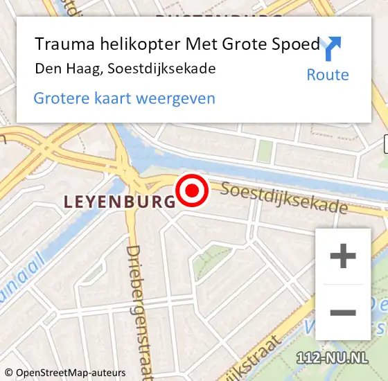 Locatie op kaart van de 112 melding: Trauma helikopter Met Grote Spoed Naar Den Haag, Soestdijksekade op 20 juli 2022 19:00