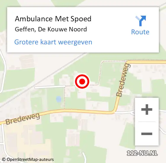 Locatie op kaart van de 112 melding: Ambulance Met Spoed Naar Geffen, De Kouwe Noord op 23 juli 2014 20:43