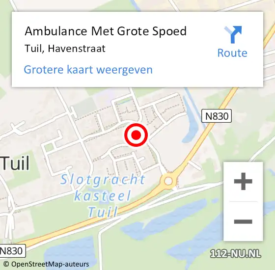 Locatie op kaart van de 112 melding: Ambulance Met Grote Spoed Naar Tuil, Havenstraat op 20 juli 2022 19:03