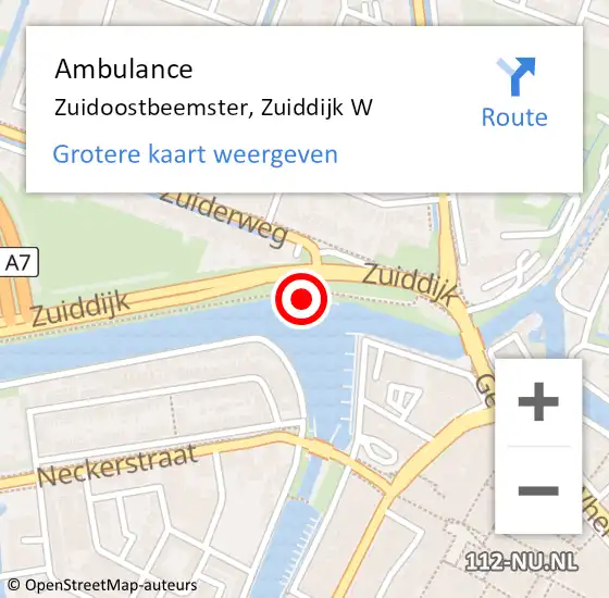 Locatie op kaart van de 112 melding: Ambulance Zuidoostbeemster, Zuiddijk W op 20 juli 2022 19:15