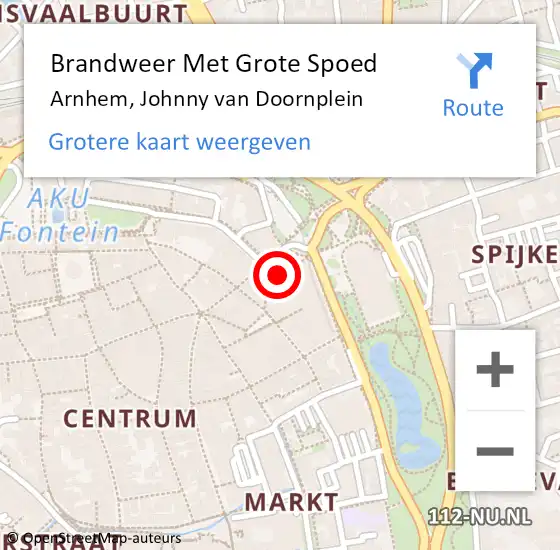 Locatie op kaart van de 112 melding: Brandweer Met Grote Spoed Naar Arnhem, Johnny van Doornplein op 20 juli 2022 19:17