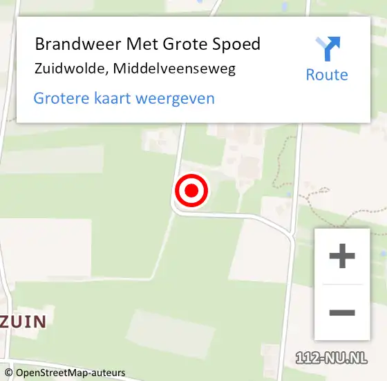 Locatie op kaart van de 112 melding: Brandweer Met Grote Spoed Naar Zuidwolde, Middelveenseweg op 20 juli 2022 19:18