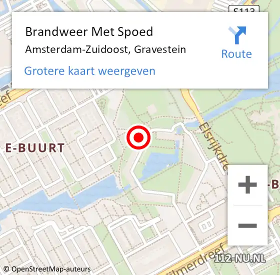 Locatie op kaart van de 112 melding: Brandweer Met Spoed Naar Amsterdam-Zuidoost, Gravestein op 20 juli 2022 19:36