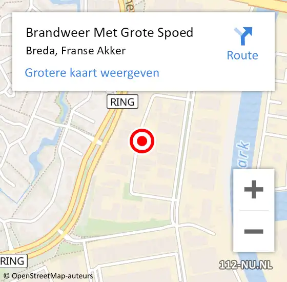 Locatie op kaart van de 112 melding: Brandweer Met Grote Spoed Naar Breda, Franse Akker op 20 juli 2022 20:08