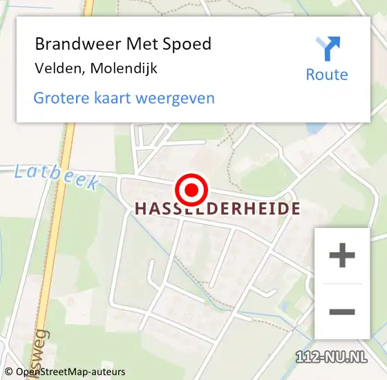 Locatie op kaart van de 112 melding: Brandweer Met Spoed Naar Velden, Molendijk op 20 juli 2022 20:09