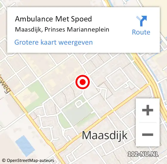 Locatie op kaart van de 112 melding: Ambulance Met Spoed Naar Maasdijk, Prinses Marianneplein op 20 juli 2022 20:11