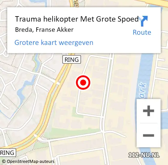 Locatie op kaart van de 112 melding: Trauma helikopter Met Grote Spoed Naar Breda, Franse Akker op 20 juli 2022 20:12