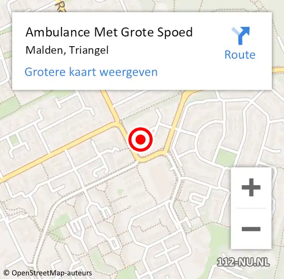 Locatie op kaart van de 112 melding: Ambulance Met Grote Spoed Naar Malden, Triangel op 20 juli 2022 20:47