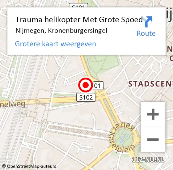 Locatie op kaart van de 112 melding: Trauma helikopter Met Grote Spoed Naar Nijmegen, Kronenburgersingel op 20 juli 2022 20:54