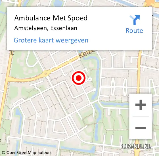 Locatie op kaart van de 112 melding: Ambulance Met Spoed Naar Amstelveen, Essenlaan op 20 juli 2022 20:57