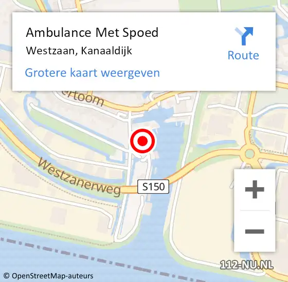 Locatie op kaart van de 112 melding: Ambulance Met Spoed Naar Westzaan, Kanaaldijk op 20 juli 2022 21:03