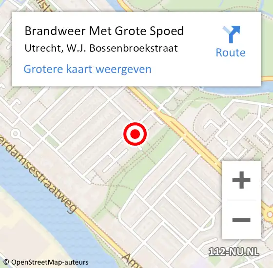 Locatie op kaart van de 112 melding: Brandweer Met Grote Spoed Naar Utrecht, W.J. Bossenbroekstraat op 20 juli 2022 21:04