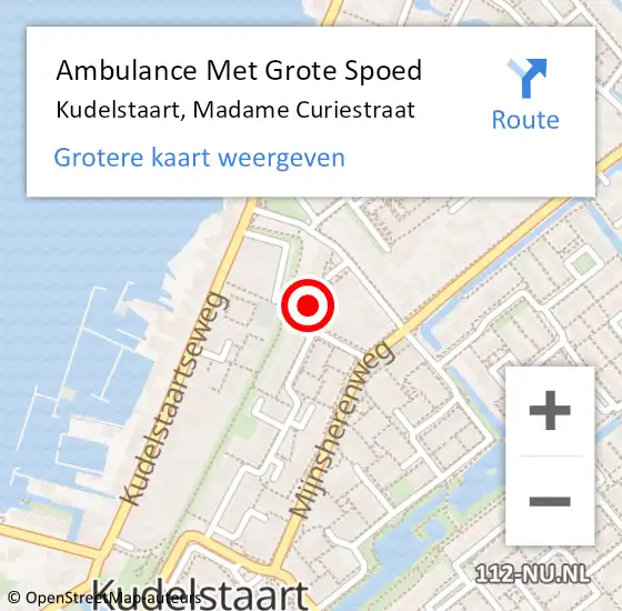 Locatie op kaart van de 112 melding: Ambulance Met Grote Spoed Naar Kudelstaart, Madame Curiestraat op 20 juli 2022 21:05