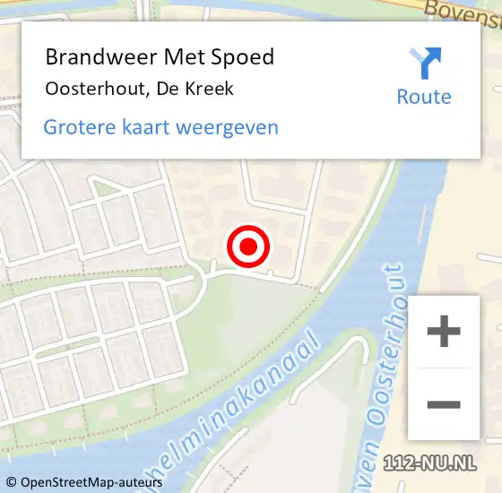 Locatie op kaart van de 112 melding: Brandweer Met Spoed Naar Oosterhout, De Kreek op 20 juli 2022 21:08