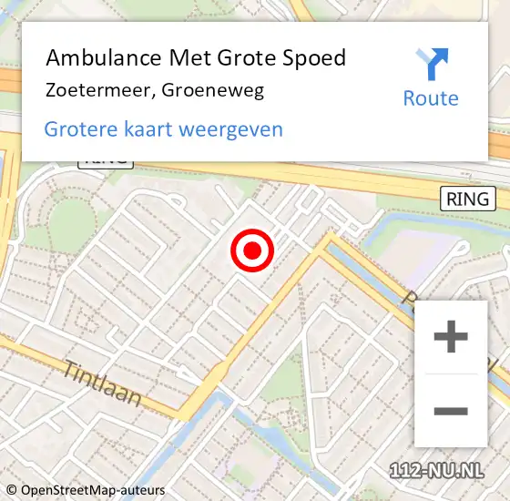 Locatie op kaart van de 112 melding: Ambulance Met Grote Spoed Naar Zoetermeer, Groeneweg op 20 juli 2022 21:14