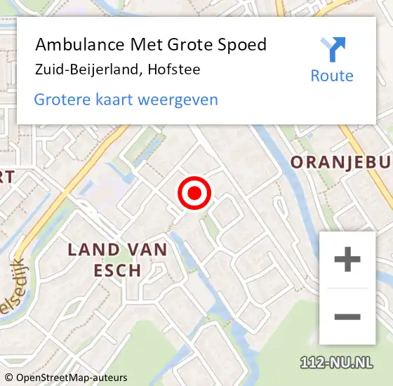 Locatie op kaart van de 112 melding: Ambulance Met Grote Spoed Naar Zuid-Beijerland, Hofstee op 20 juli 2022 21:20