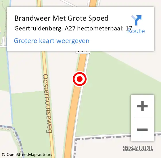 Locatie op kaart van de 112 melding: Brandweer Met Grote Spoed Naar Geertruidenberg, A27 hectometerpaal: 17 op 20 juli 2022 21:41