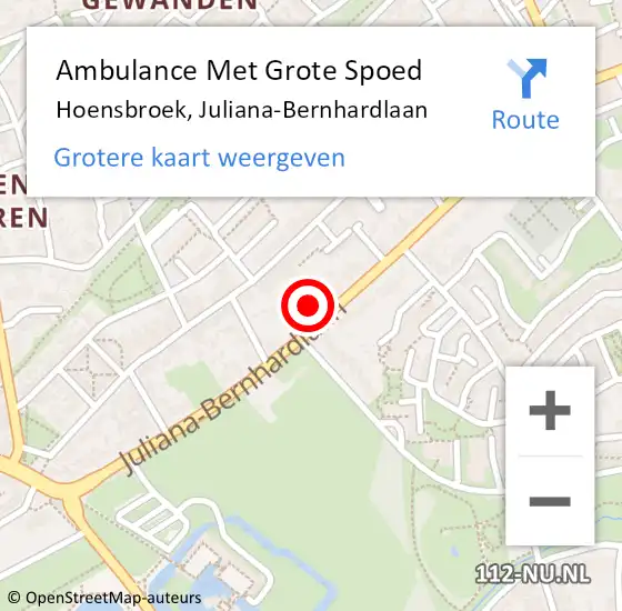 Locatie op kaart van de 112 melding: Ambulance Met Grote Spoed Naar Hoensbroek, Juliana-Bernhardlaan op 20 juli 2022 22:42