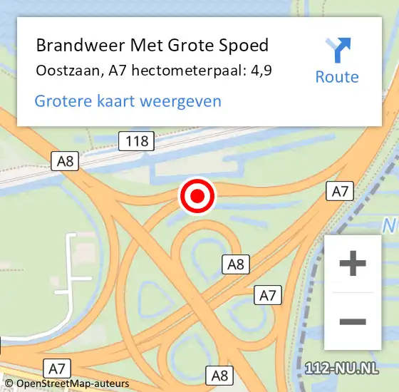 Locatie op kaart van de 112 melding: Brandweer Met Grote Spoed Naar Oostzaan, A7 hectometerpaal: 4,9 op 20 juli 2022 22:54