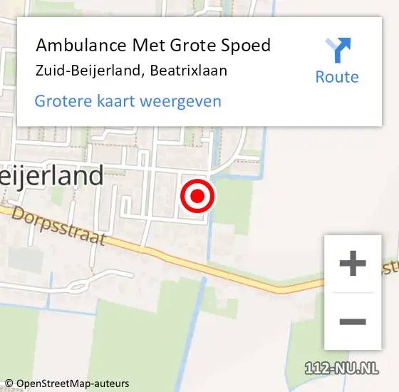 Locatie op kaart van de 112 melding: Ambulance Met Grote Spoed Naar Zuid-Beijerland, Beatrixlaan op 20 juli 2022 23:09