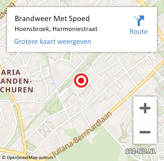 Locatie op kaart van de 112 melding: Brandweer Met Spoed Naar Hoensbroek, Harmoniestraat op 20 juli 2022 23:32