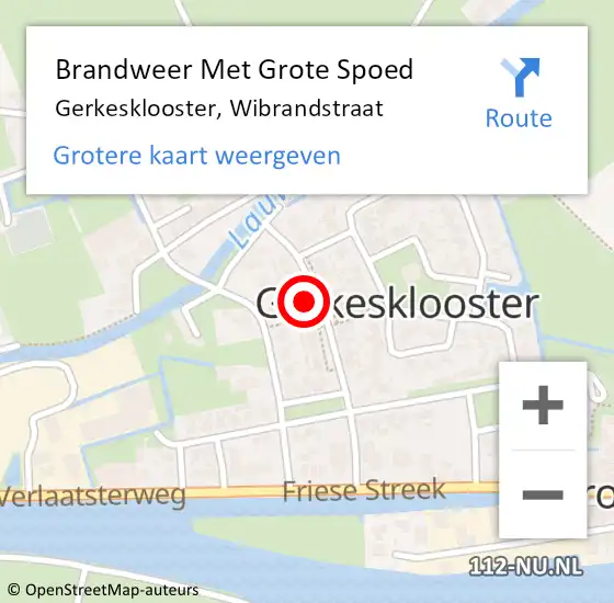 Locatie op kaart van de 112 melding: Brandweer Met Grote Spoed Naar Gerkesklooster, Wibrandstraat op 20 juli 2022 23:52