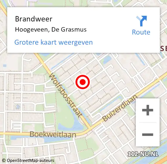 Locatie op kaart van de 112 melding: Brandweer Hoogeveen, De Grasmus op 21 juli 2022 00:04