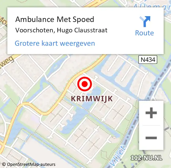 Locatie op kaart van de 112 melding: Ambulance Met Spoed Naar Voorschoten, Hugo Clausstraat op 21 juli 2022 00:10