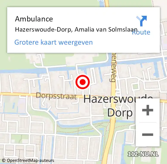 Locatie op kaart van de 112 melding: Ambulance Hazerswoude-Dorp, Amalia van Solmslaan op 23 juli 2014 21:15