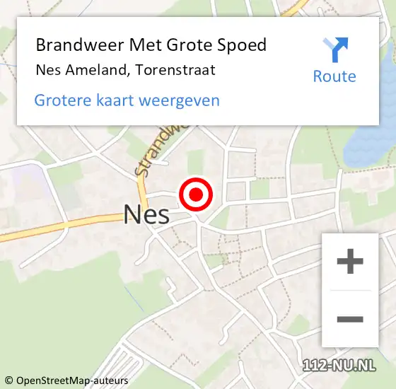 Locatie op kaart van de 112 melding: Brandweer Met Grote Spoed Naar Nes Ameland, Torenstraat op 21 juli 2022 01:55