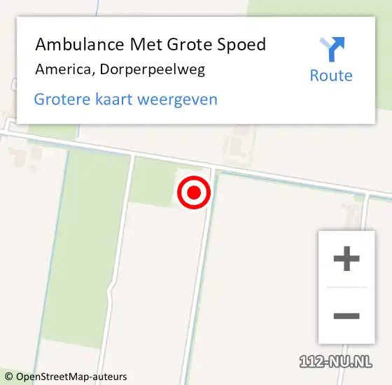 Locatie op kaart van de 112 melding: Ambulance Met Grote Spoed Naar America, Dorperpeelweg op 23 juli 2014 21:20