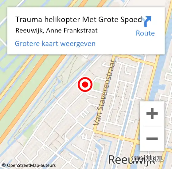 Locatie op kaart van de 112 melding: Trauma helikopter Met Grote Spoed Naar Reeuwijk, Anne Frankstraat op 21 juli 2022 02:29