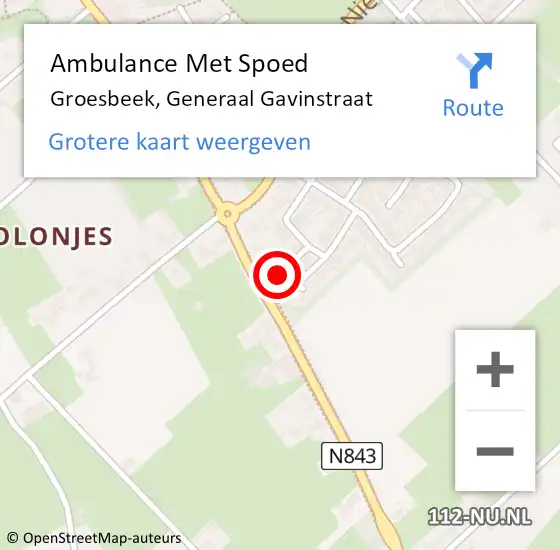 Locatie op kaart van de 112 melding: Ambulance Met Spoed Naar Groesbeek, Generaal Gavinstraat op 21 juli 2022 02:40