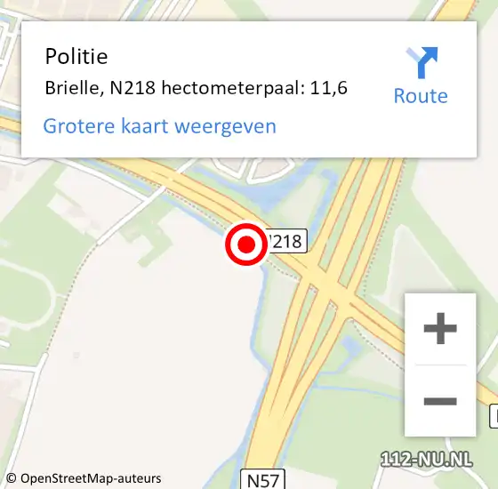 Locatie op kaart van de 112 melding: Politie Brielle, N218 hectometerpaal: 11,6 op 21 juli 2022 03:58