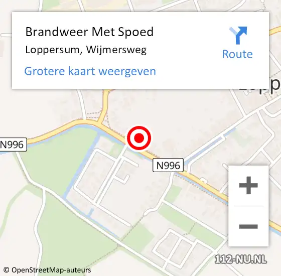 Locatie op kaart van de 112 melding: Brandweer Met Spoed Naar Loppersum, Wijmersweg op 21 juli 2022 04:26