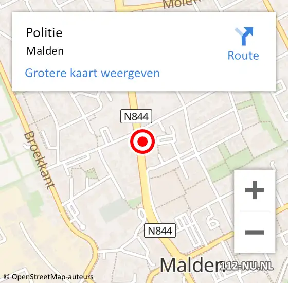 Locatie op kaart van de 112 melding: Politie Malden op 21 juli 2022 05:00