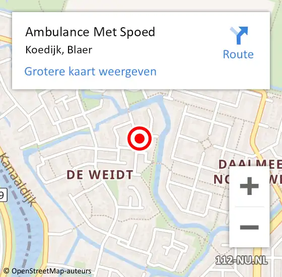 Locatie op kaart van de 112 melding: Ambulance Met Spoed Naar Koedijk, Blaer op 21 juli 2022 05:19