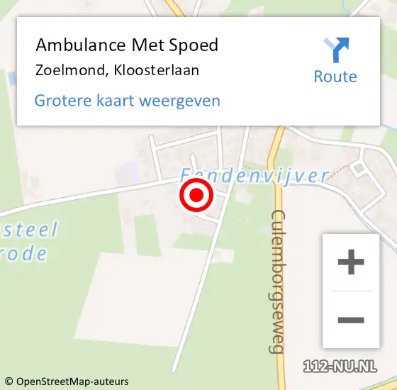 Locatie op kaart van de 112 melding: Ambulance Met Spoed Naar Zoelmond, Kloosterlaan op 21 juli 2022 05:23