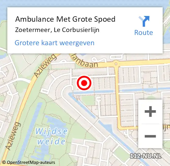 Locatie op kaart van de 112 melding: Ambulance Met Grote Spoed Naar Zoetermeer, Le Corbusierlijn op 21 juli 2022 05:55