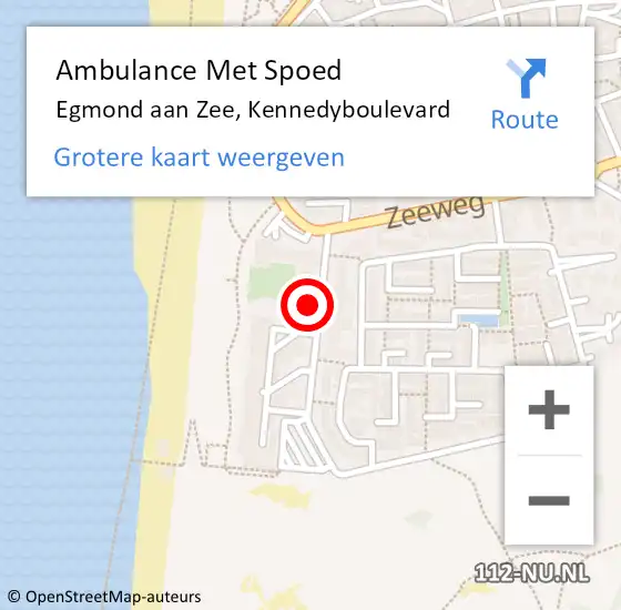 Locatie op kaart van de 112 melding: Ambulance Met Spoed Naar Egmond aan Zee, Kennedyboulevard op 21 juli 2022 06:17