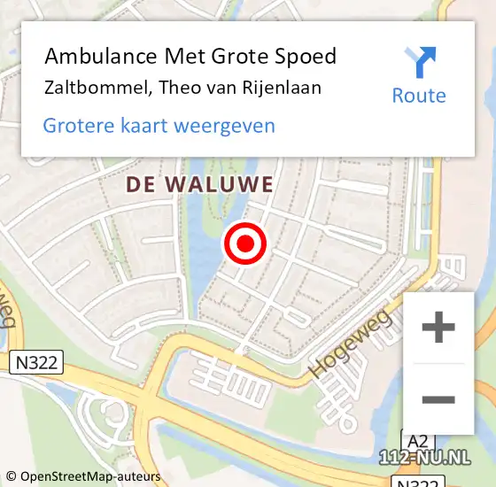 Locatie op kaart van de 112 melding: Ambulance Met Grote Spoed Naar Zaltbommel, Theo van Rijenlaan op 21 juli 2022 07:04