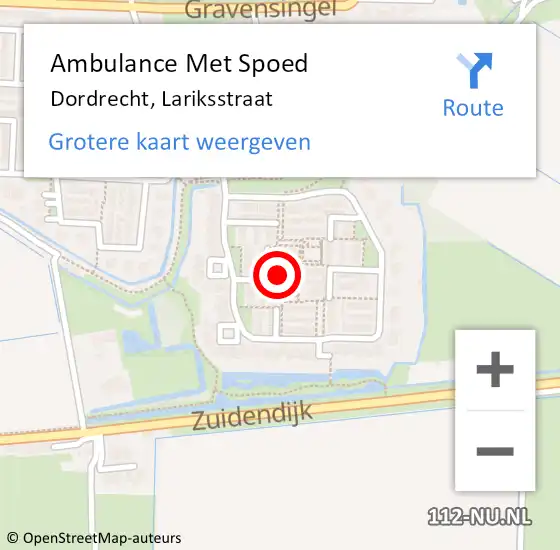 Locatie op kaart van de 112 melding: Ambulance Met Spoed Naar Dordrecht, Lariksstraat op 21 juli 2022 07:08