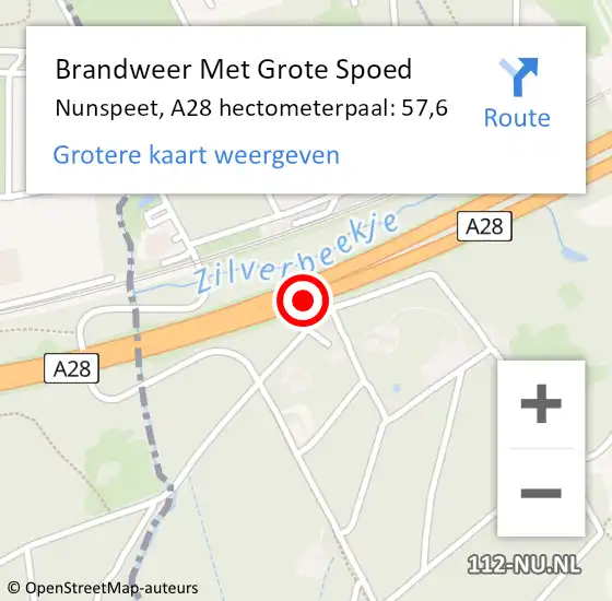 Locatie op kaart van de 112 melding: Brandweer Met Grote Spoed Naar Nunspeet, A28 hectometerpaal: 57,6 op 21 juli 2022 07:20