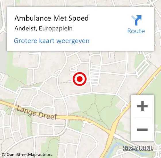 Locatie op kaart van de 112 melding: Ambulance Met Spoed Naar Andelst, Europaplein op 21 juli 2022 08:25