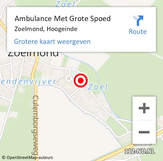 Locatie op kaart van de 112 melding: Ambulance Met Grote Spoed Naar Zoelmond, Hoogeinde op 21 juli 2022 08:51