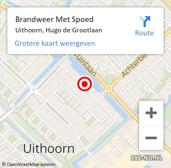 Locatie op kaart van de 112 melding: Brandweer Met Spoed Naar Uithoorn, Hugo de Grootlaan op 21 juli 2022 09:25