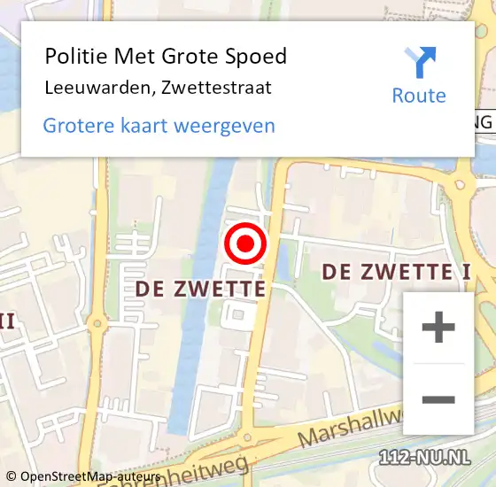 Locatie op kaart van de 112 melding: Politie Met Grote Spoed Naar Leeuwarden, Zwettestraat op 21 juli 2022 09:32